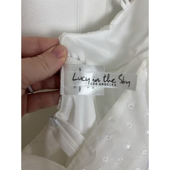 Lucy in the Sky White Chiffon Eyelet Mini Dress Size Medium Bachelorette Bridal - Picture 6 of 9